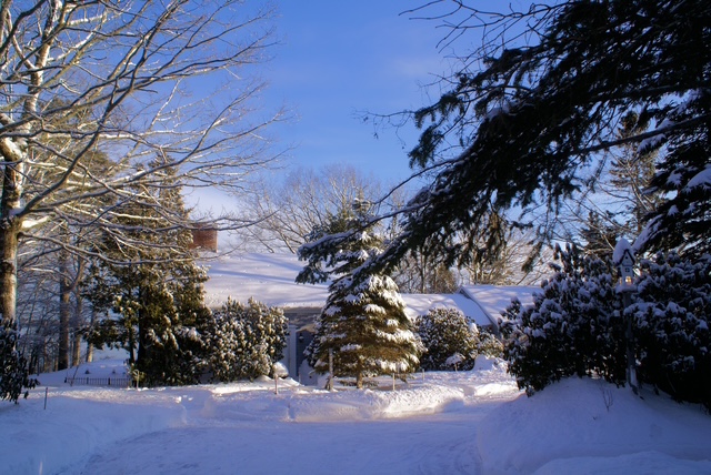 View of a gated entrance to Oceansedge in Bar Harbor, Maines