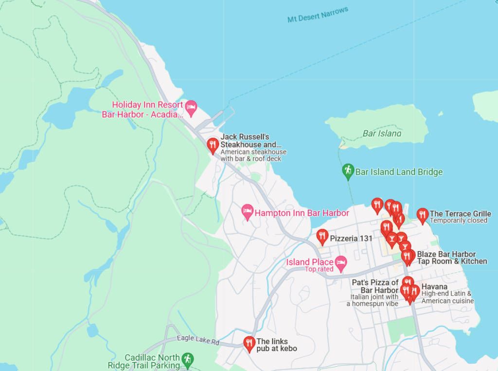 Bar Harbor Restaurants Map